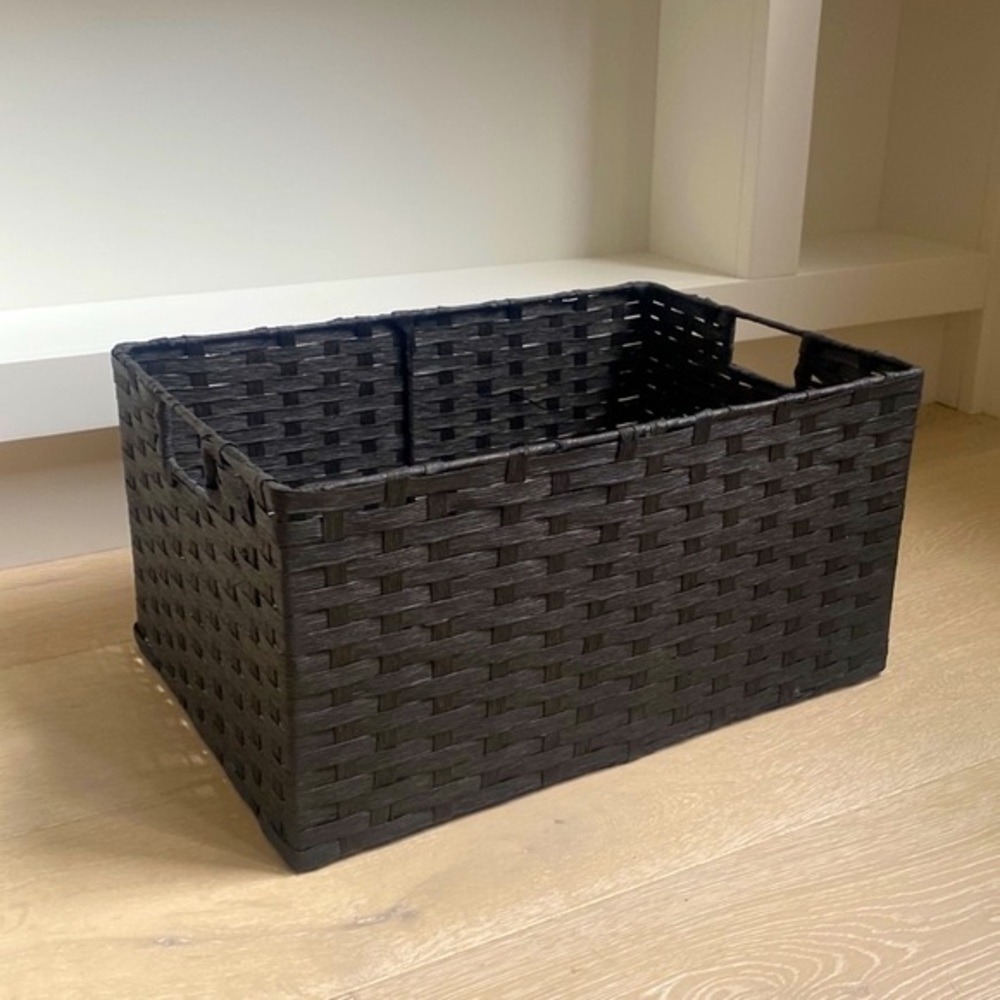 Woven Storage Basket with handles in black